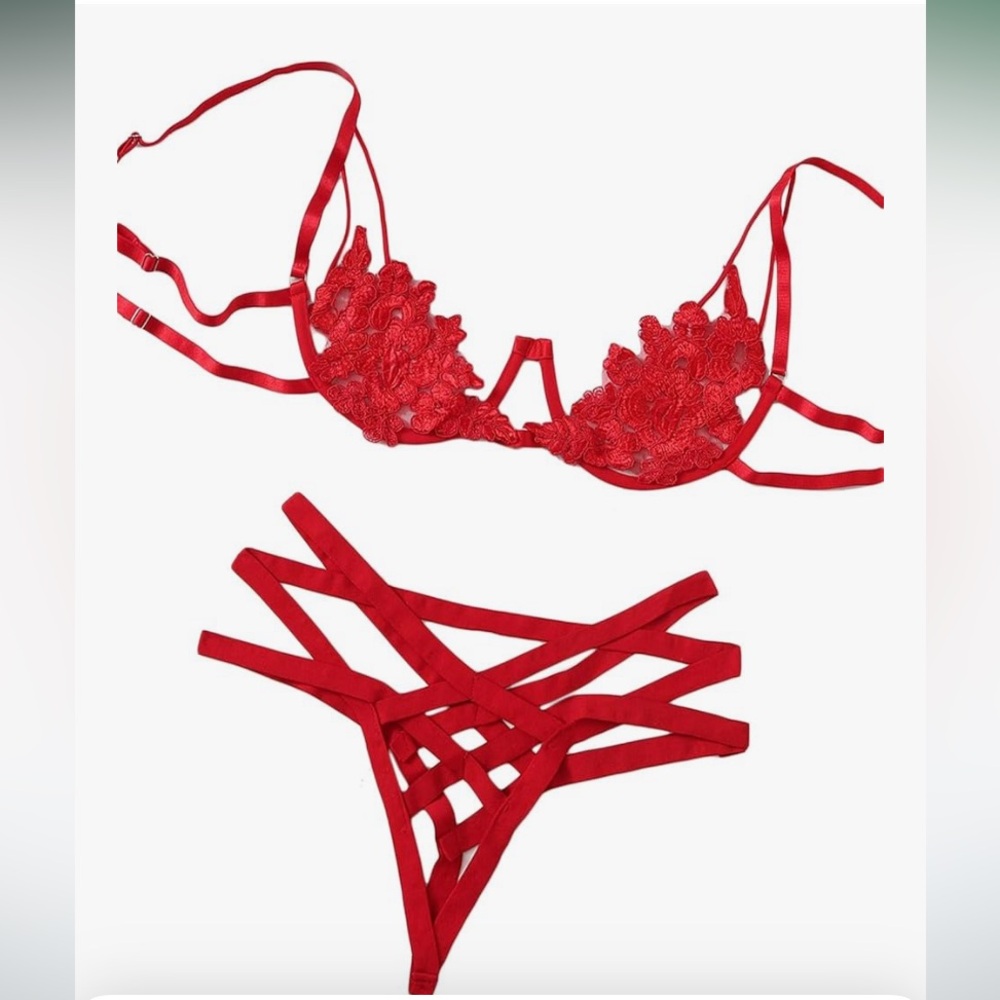 Red Lace Strappy Lingerie Set